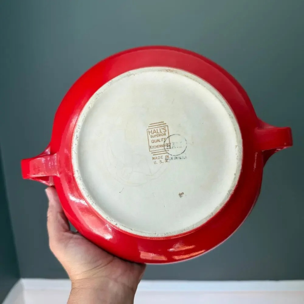 Vintage Hall China Chinese Red Sundial Covered Casserole Art Deco 1930s-50s